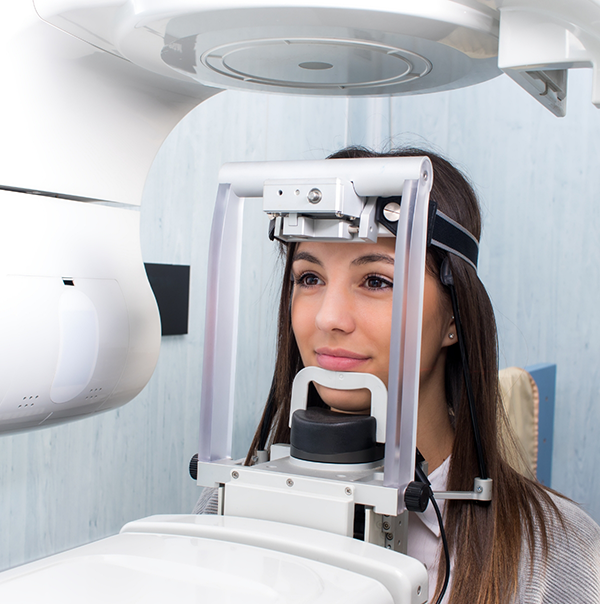 Dental patient getting a scan of her mouth and jaw