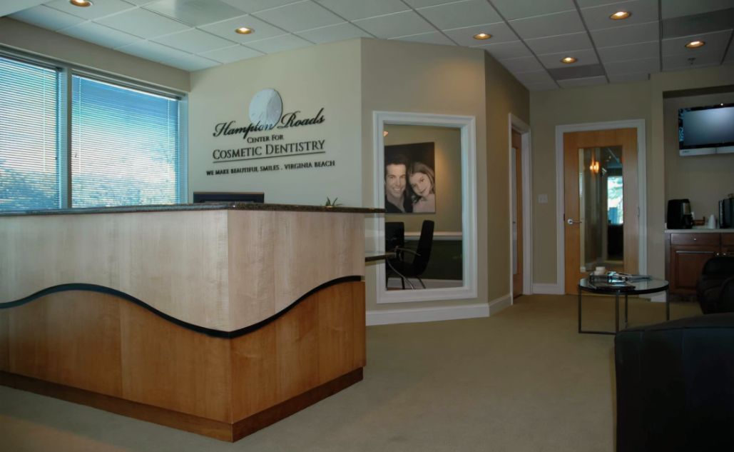 Welcoming reception area at Hampton Roads Center for Cosmetic Dentistry in Virginia Beach