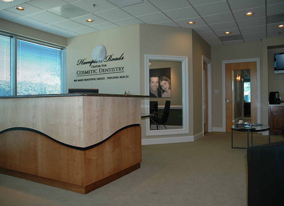 Welcoming reception area of Hampton Roads Center for Cosmetic Dentistry