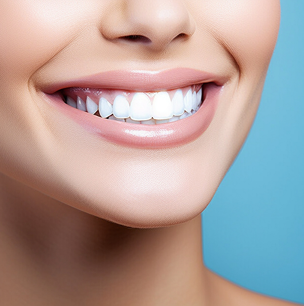 Close up of person smiling with white teeth